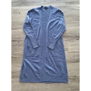 Saks Fifth Avenue Women's 100% Cashmere Blue Long Cardigan, Large